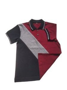 Polo de Hombre con Bloques de Color, Manga Corta, Diseño Geométrico Tejido, Estilo Casual, Patrón de Contraste Rojo, Negro y Gris - Product Image 4