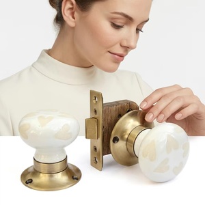 Ceramic Heart Pattern <b>Door</b> Knob Set Round Gold Base For Babies And Kids Scandinavian Style Easy Installation - Product Image 3