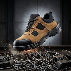 Zapatos de seguridad antiestáticos de corte bajo para hombre, con punta de acero, de gamuza, transpirables, con cordones, para la industria, cocina, construcción, fábrica, botas de trabajo duraderas - Product Image 1