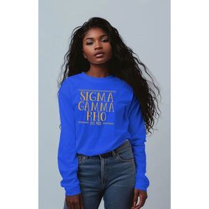 T-shirt à manches longues personnalisé Blue Sigma Gamma Rho pour femme, col rond, lettres de sororité grecque, vêtement décontracté pour le campus, personnalisable - Product Image 1