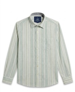 เสื้อเชิ้ตผู้ชายลายทางลำลองฤดูร้อน ระบายอากาศได้ดี ผ้าลินิน/ผ้าฝ้าย กระดุมสองแถว แขนยาว ปกคอปก ติดกระดุมเม็ดเดียว - Product Image 4