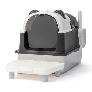 Lettiera per Gatti Grande in Acciaio Inossidabile con Design a Panda e Coperchio Metallico Rimovibile Chiuso - Product Image 4