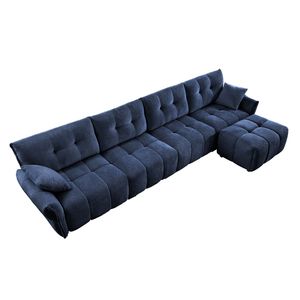 Divano Modulare Premium a 4 Posti con Pouf, Struttura in Legno Massello, Cuscini ad Alta Resilienza, Configurabile in Ciniglia per Soggiorno - Product Image 6