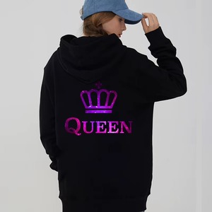 Sudadera con Capucha Negra para Mujer con Diseño de Corona de Rey con Brillantina Morada en la Espalda, Sudadera Informal de Manga Larga, Corte Regular, para Otoño - Product Image 2