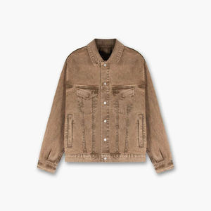 Veste en jean marron pour homme, coupe droite, couleur unie, fermeture boutonnée, style décontracté, 100 % coton, délavage clair, poches surpiquées, idéale pour l'hiver - Product Image 1