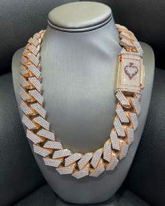 Chaîne cubaine en or et argent sertie de diamants étincelants de qualité export pour hommes, femmes et cadeaux, disponible en promotion - Product Image 2