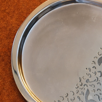 Plateau de service ovale de luxe en acier inoxydable avec gravure de calligraphie arabe, plateau décoratif argenté pour cadeau de l'Aïd, du Ramadan ou du buffet