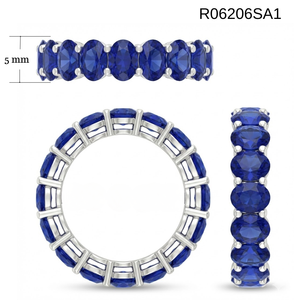 Joyería de entrega rápida, diseño especial, gama alta, platino, oro blanco, India, zafiro ovalado completo, piedra preciosa, anillo de eternidad, banda para dama - Product Image 5