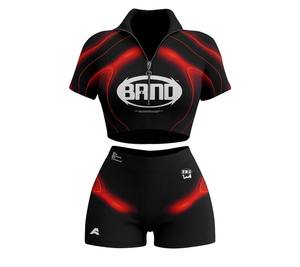 Nouveautés 2026 TAHAD – Ensemble 2 pièces pour femme : short de survêtement Harrington court avec bandes et motif brodé, longueur au-dessus du genou - Product Image 3