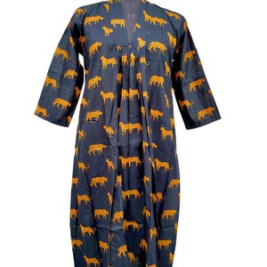 Women's <b>Summer</b> Casual Eco-Friendly Block Printed Floral Bohemian Hand Woven Maxi <b>Dress</b> <b>with</b> Button Decoration 3/4 Sleeve <b>Pockets</b> - Product Image 1