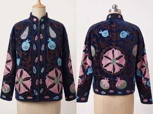 Chaqueta de Invierno SETU INTERNATIONAL Estilo Boho Chic, Bordada en Terciopelo, Ecológica, con Diseño Floral Vintage en Azul - Product Image 5