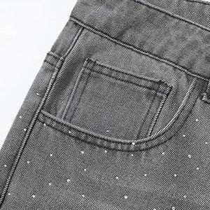 Unisex High Quality Acidwash Denim Shorts Allover Rhinestones Custom Made Jean Shorts for <b>Men</b> Summer Diamond Jorts - Product Image 4
