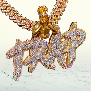 Pendentif de luxe style Trap avec figurine en prière, effet diamant Moissanite VVS, pour soirée Hip Hop, avec chaîne en or rose - Product Image 3