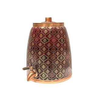 Distributeur d'eau en cuivre avec motif rouge et doré et robinet pour usage domestique - Product Image 1