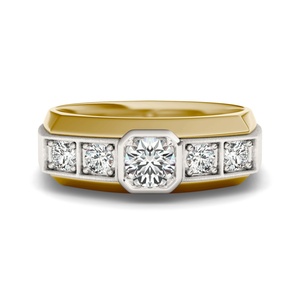 Classic Two Tone Gold Diamond Engagement <b>Ring</b> With Prong <b>Set</b> Round Stones Geometric Design For <b>Women</b> - Product Image 2