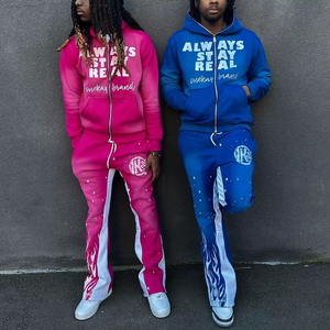 Ensemble de survêtement personnalisé imprimé avec pantalon évasé, sweat à capuche oversize en coton épais et joggers évasés pour femme - Product Image 5