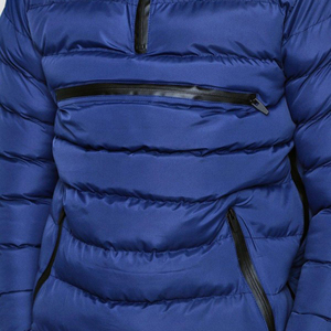 Blouson matelassé pour homme, bleu, à capuche, coupe-vent, décontracté, hiver, en polyester, rembourrage épais, longueur standard, avec fermetures éclair - Product Image 2