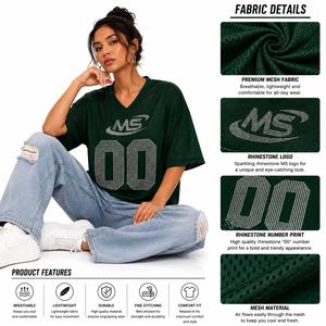 เสื้อฟุตบอลตาข่ายแบบสั่งทำทรงหลวม คอวี แขนสั้น ประดับเพชร หมายเลขสตรีทแวร์ เสื้อขายส่งจำนวนมาก จัดหาสินค้า B2B แฟชั่น - Product Image 5