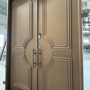 Royal Luxury Traditional Steel Entry Door with Geometric Glass Panels Arched Design <b>Swing</b> Style Exterior Use Finished Surface - Product Image 6