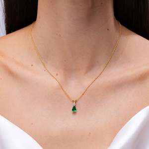 14K Gold IGI Certified 7x5MM 0.6Carat Pear Cut Natural Green <b>Emerald</b> & Diamond V Bale <b>Pendant</b> IGI Certified Fine Jewelry <b>Pendant</b> - Product Image 4