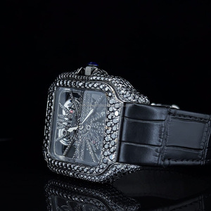 นาฬิกาโครงกระดูกประดับเพชรสีดำแบบพรีเมี่ยมสีดำ VVS Moissanite นาฬิกากลไกสีดำสำหรับใช้ในงานปาร์ตี้ของขวัญ - Product Image 2
