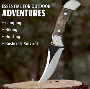 Cuchillo de caza de acero inoxidable de espiga completa de 9 pulgadas con mango de madera de nogal, bolster de acero y hoja fija de punta caída LEGACY BLADES OEM - Product Image 2