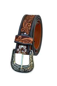 Hand Tooled Genuine <b>Western</b> Leather <b>Belt</b> With Floral Embroidery Alloy Pin Buckle Vintage Style Durable Luxury Feel - Product Image 4