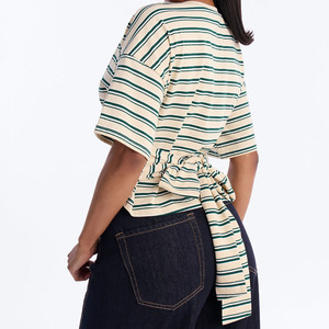 Camiseta Corta de Punto con Cuello Redondo a Rayas para Mujer, 100% Algodón Transpirable, con Lazo Trasero, Ajuste Delgado, Casual de Verano, Venta al por Mayor - Product Image 2