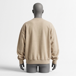 Sudadera beige con cuello redondo, forro polar grueso, corte holgado, puños y dobladillo acanalados, estilo casual urbano, unisex. - Product Image 2