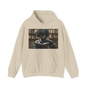 Sweat-shirt à capuche beige pour homme avec imprimé graphique de lecteur sur étagère, en coton French Terry, style décontracté automne, coupe classique - Product Image 4