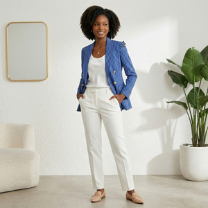 Blazer élégant rayé bleu pour femmes, vêtement grec de la franc-maçonnerie Delta Sigma Heritage, idéal pour les sororités et les fraternités, manteau décontracté - Product Image 3