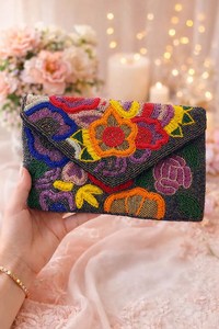 กระเป๋าคลัทช์ปักลายดอกไม้ด้วยมือ |   กระเป๋าถือสำหรับงานกลางคืนหลากสีจาก whimsy Art Craft - Product Image 6