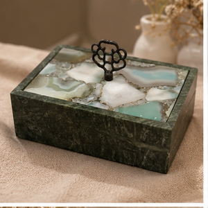 Black MARBLE Cremation Urn Keepsake <b>Box</b> Leaf Knob <b>Memorial</b> Ashes Container for Home Display - Product Image 2