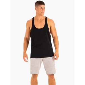 Camiseta sin mangas de algodón negro transpirable para hombre, con bordado a máquina, cuello redondo, color liso, tejida, informal, para entrenamiento, fitness y gimnasio. - Product Image 4