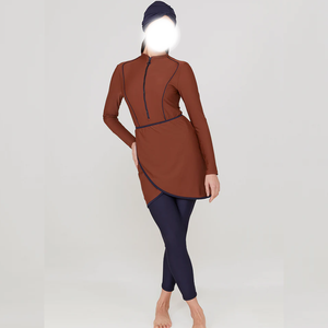 Burkinis musulmans 2 pièces imperméables à coupe haute et imprimé sur le devant, maillot de bain islamique coupe classique, maillot de bain modeste pour femme, séchage rapide - Product Image 2