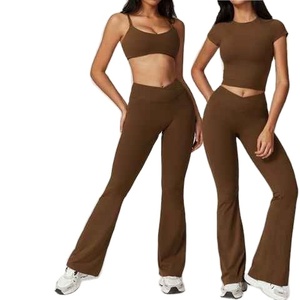 Fitness Clothes Eco Friendly <b>3</b> Pcs Polyester Spandex Yoga Sets Wholesale Hot Yoga Leggings Running Bra Jackets Breathable - Product Image 1