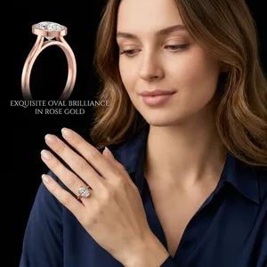 Diamant de laboratoire taille ovale serti clos, solitaire 1,00 carat, or rose 18 carats, certifié IGI, cadeau de luxe minimaliste pour fiançailles et mariage - Product Image 1