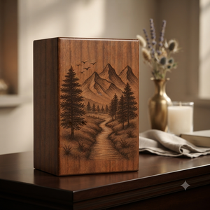 Urne commémorative pour animaux de compagnie en bois naturel, boîte à souvenirs gravée pour crémation, conteneur de commémoration pour la faune forestière - Product Image 3