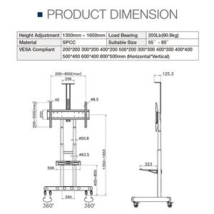 Carrello per TV a rotolamento per 55-85 pollici TV Mobile con ruote di bloccaggio e ripiano per Laptop categoria di prodotti supporti per TV e carrelli - Product Image 2