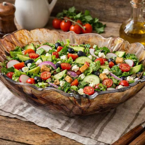 Frutero de resina hecho a mano con efecto piedra en tonos marrones y bordes ondulados, plato multiusos único. - Product Image 1