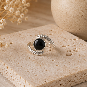 Natural Black Onyx Cabochon <b>925</b> <b>Silver</b> <b>Ring</b> | Artisan Handmade Statement <b>Ring</b> - Product Image 4