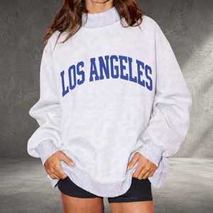 Custom New <b>Los</b> <b>Angeles</b> Letter Print Oversized Crew Neck <b>Sweatshirt</b> Women Drop Shoulder Long Sleeve Knitted Cotton Autumn Wear - Product Image 2