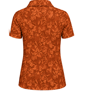 เสื้อโปโลกอล์ฟแขนสั้นพิมพ์ลายดอกไม้สีส้มไหม้สำหรับผู้หญิง เสื้อกีฬาประสิทธิภาพสูง ระบายอากาศได้ดี รับผลิตตามสั่ง ขายส่ง - Product Image 2