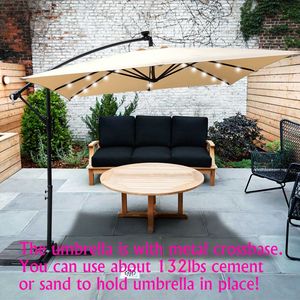 Ombrellone da Esterno Quadrato 2.5x2.5M con Illuminazione LED Solare, Impermeabile, 8 Stecche, Sistema a Manovella, Base per Ombrellone da Mercato - Product Image 1