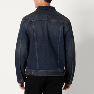 Veste en jean bleu foncé pour homme, sur mesure, style OEM, classique, boutonnée, en coton extensible, streetwear, col rabattu. - Product Image 2