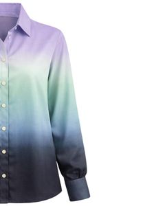 เสื้อเชิ้ตผู้หญิงแขนยาวสีไลเวนเดอร์ไล่เฉดสีมิ้นต์และน้ำเงินกรมท่า ติดกระดุม ทรงลำลอง สไตล์ออฟฟิศ ผู้ผลิตเสื้อผ้าแบบ OEM รับผลิตตามสั่ง - Product Image 4