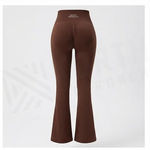 Pantalones de Yoga de Cintura Alta con Pierna Ancha y Largo hasta el Tobillo, Color Marrón Sólido, Sin Costuras, Elásticos en Cuatro Direcciones, de Algodón y Spandex, Ropa Deportiva para Mujer - Product Image 2