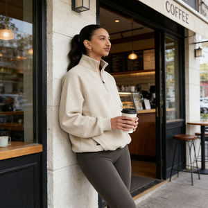 Wholesale Custom Logo Adjustable Hem Cord Half <b>Zip</b> Pullover Classic Essentials Lounge Oversized Women's <b>1</b>/<b>2</b> <b>Zip</b> <b>Sweatshirt</b> - Product Image 4