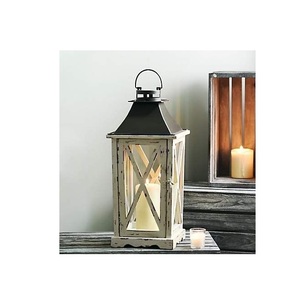 Farol de Madera Hecho a Mano con Portavelas, Paneles de Vidrio y Asa de Cuerda para Decoración Interior Estilo Rústico - Product Image 1