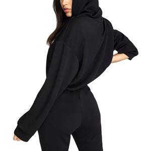 Haut court à manches longues en coton éponge personnalisé de haute qualité avec logo, sweat à capuche streetwear d'hiver pour femme avec motif imprimé sur le devant, décontracté - Product Image 2